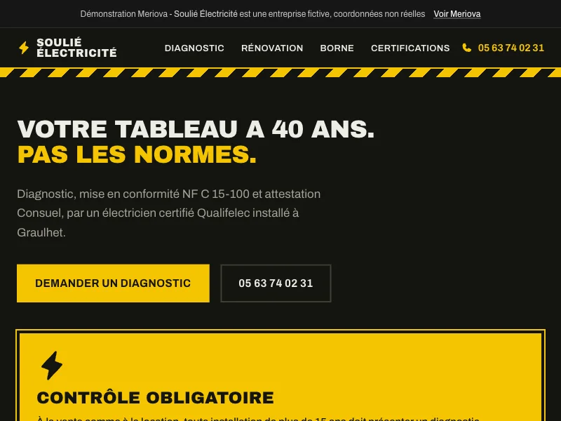 Aperçu du site de démonstration pour un électricien