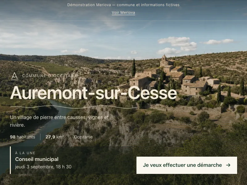 Aperçu du site de démonstration pour la mairie fictive d’Auremont-sur-Cesse