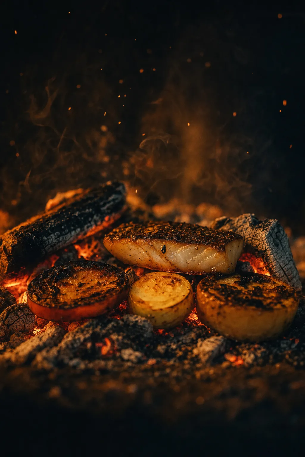 Viande en train de cuire sur la braise