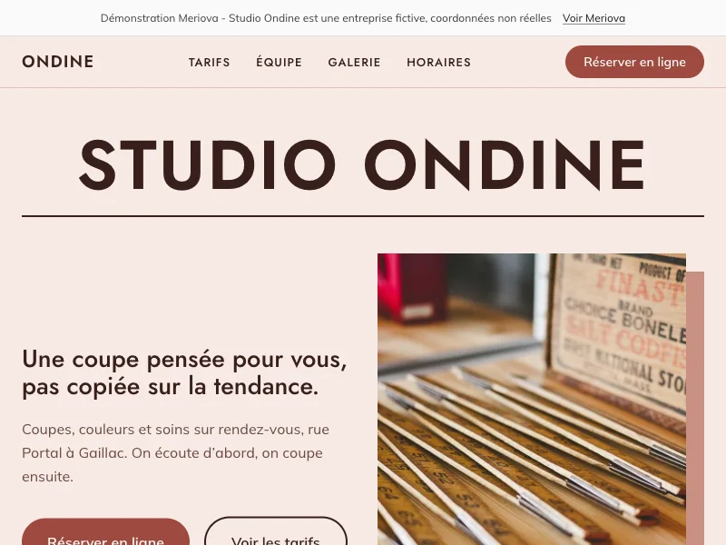 Aperçu du site de démonstration pour un salon de coiffure